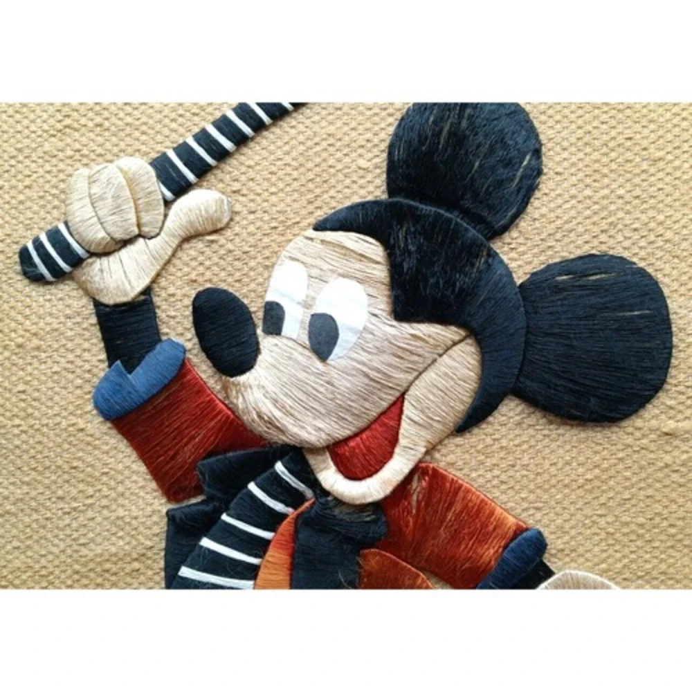 MICKEY MOUSE Woven Burlap Vintage‎ Wall Hanging Tapestry Embroidery Plays Tennis